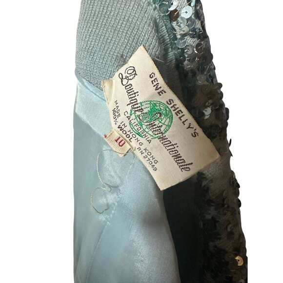 GENE SHELLY'S International Boutique Vintage 100% Wool Blue Sequin Jacket Sz 10 - Picture 8 of 14